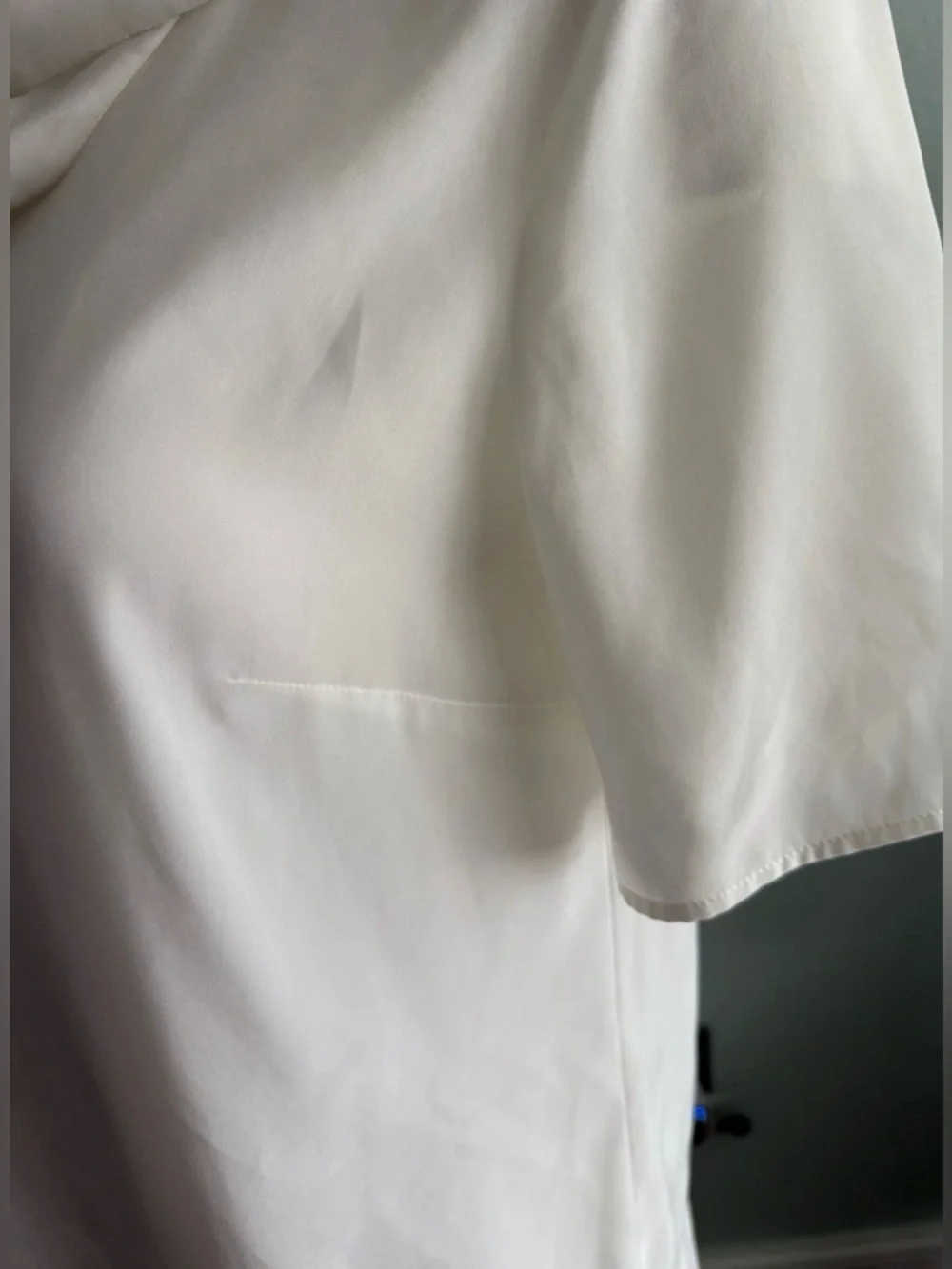 CHANEL Uniform ivory Blouse Shirt Tie Bow Pearl Buttons Polyester 38/6 - Picture 9 of 16